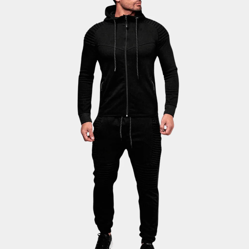 Comfortable men's loungewear tracksuit, a stylish two-piece set with a crewneck top & elastic waist.