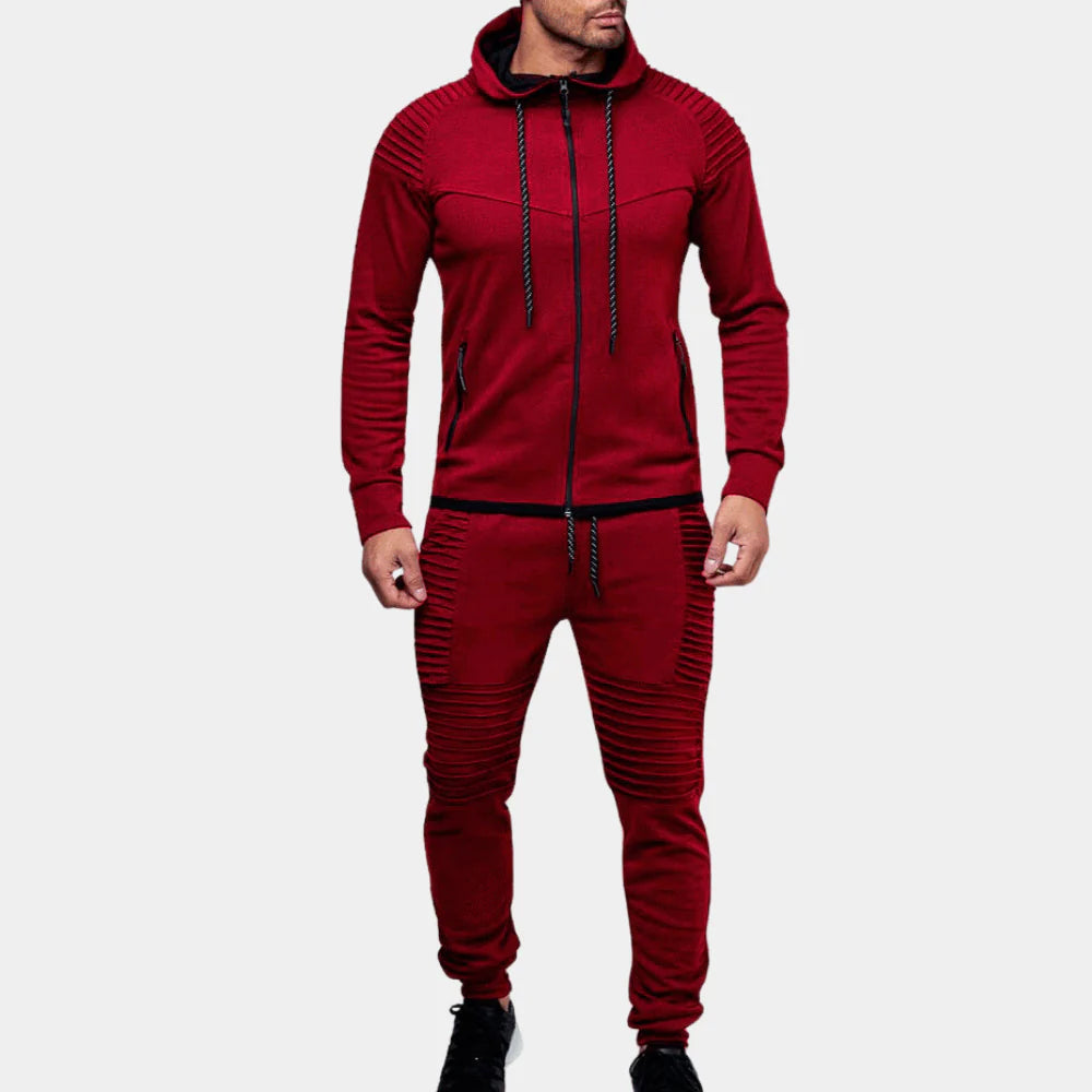 New men's fashion tracksuit. A comfy two-piece set for active lifestyles, featuring crewneck & elastic waist.