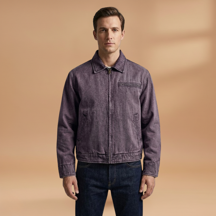 Trendy men's zip bomber jacket with spacious pockets. Stylish outerwear for casual fashion during spring & fall seasons.