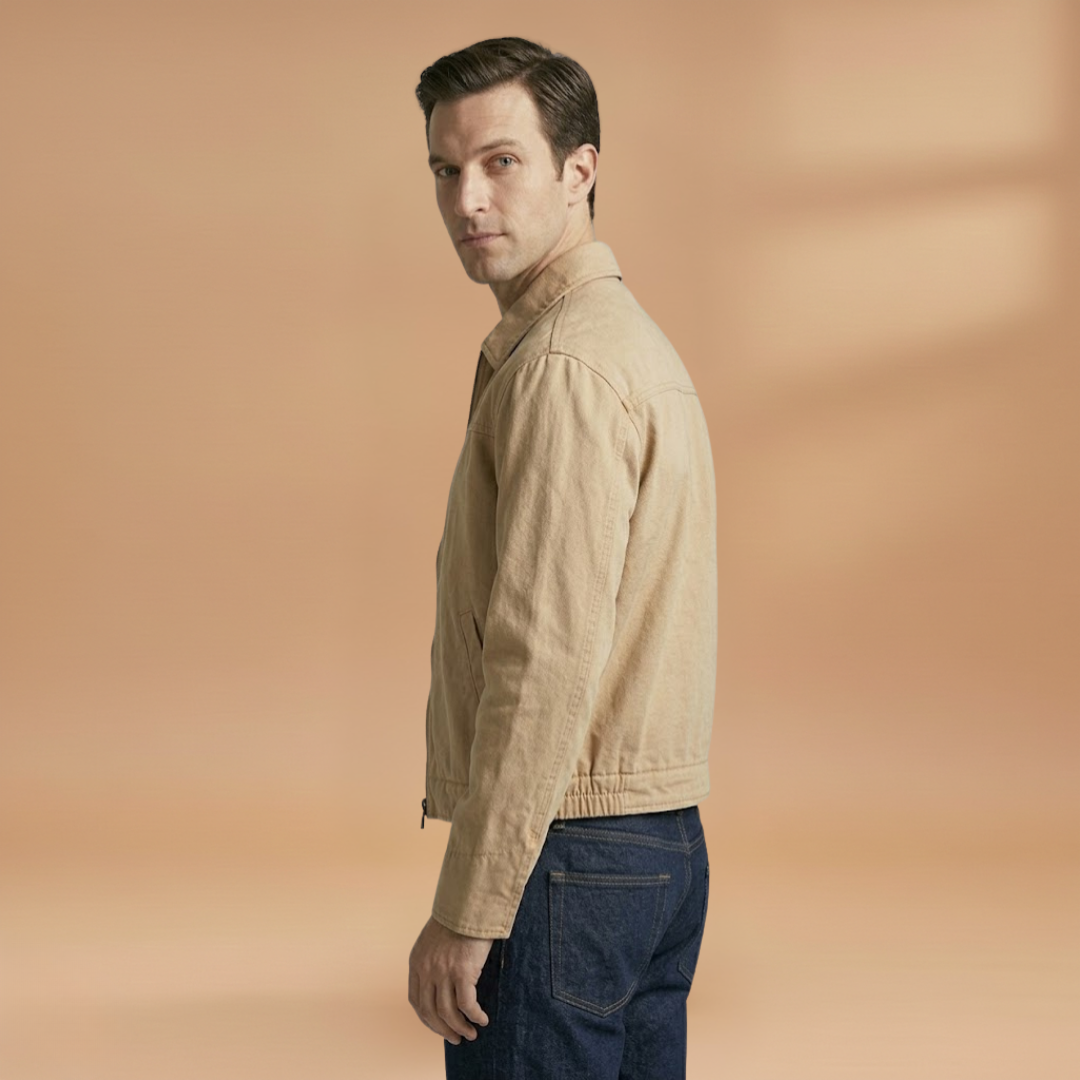 Sleek men's bomber jacket with a front zip closure & practical pockets. Essential outerwear for stylish casual looks.