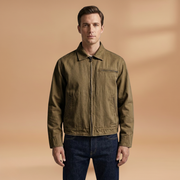 Classic men's bomber jacket for casual everyday wear. Features a sturdy front zip & convenient utility pockets.