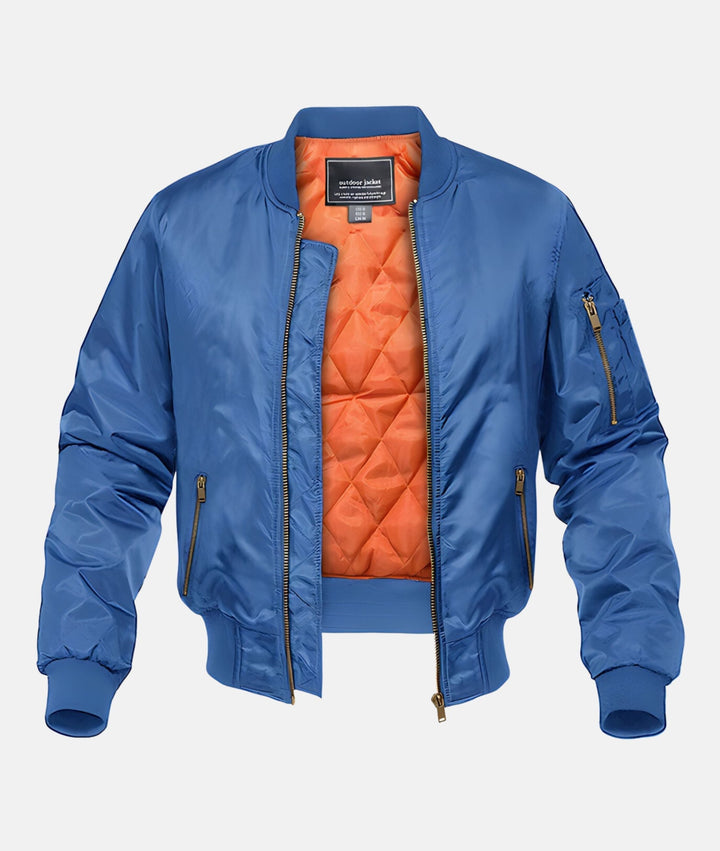 Men's stylish bomber jacket, perfect for fall & spring. Casual zippered outerwear with a ribbed collar.