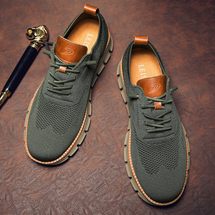 Men's lace-up casual sneakers, breathable perforated design, comfortable for daily versatile wear.