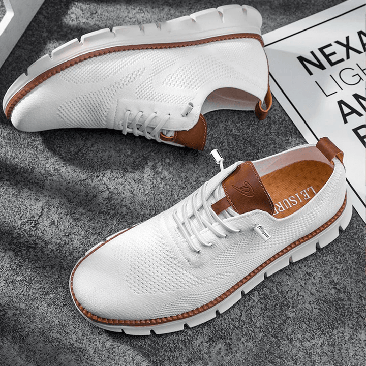 Men's round toe lace-up sneakers with perforated design, breathable & comfy everyday shoes.