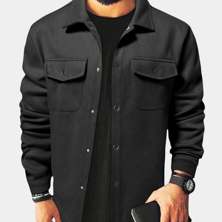 Men's stylish button-down casual jacket, perfect for fall layering & versatile outerwear.