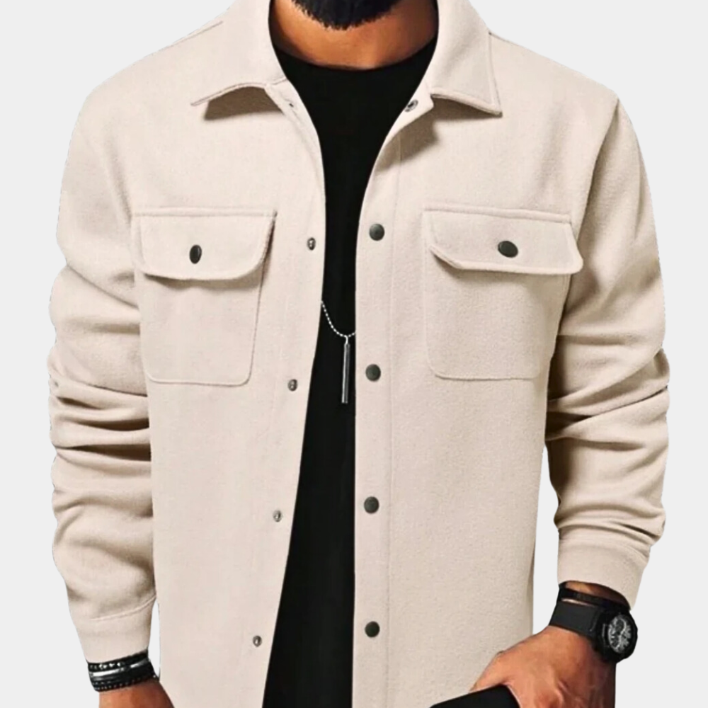 Comfortable men's button-down jacket, a stylish & versatile casual outerwear piece for fall fashion.