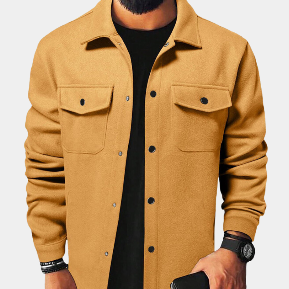 Men's button-down casual jacket, offering versatile style for fall & winter outerwear and layering.