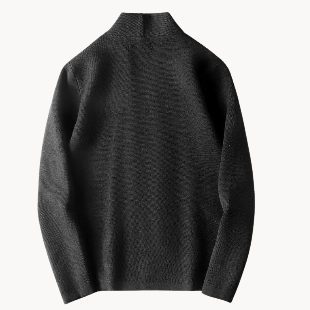 Stylish men's knit cardigan, button-up design, offering comfort and an elegant layering option.