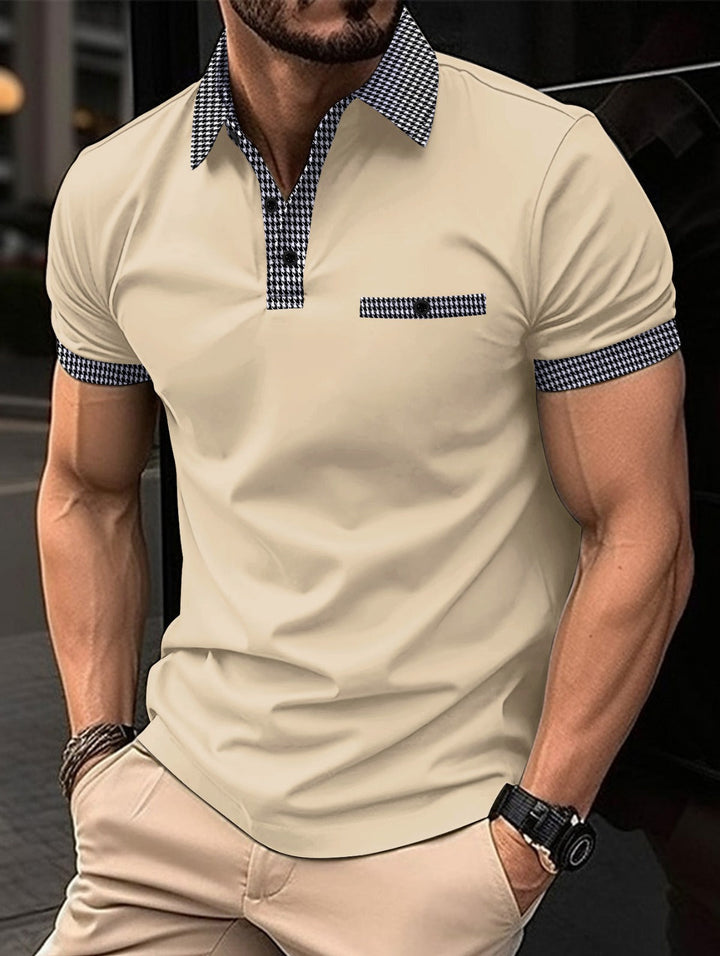 Comfortable men's button-up polo shirt. Everyday casual, versatile, breathable short-sleeve top.