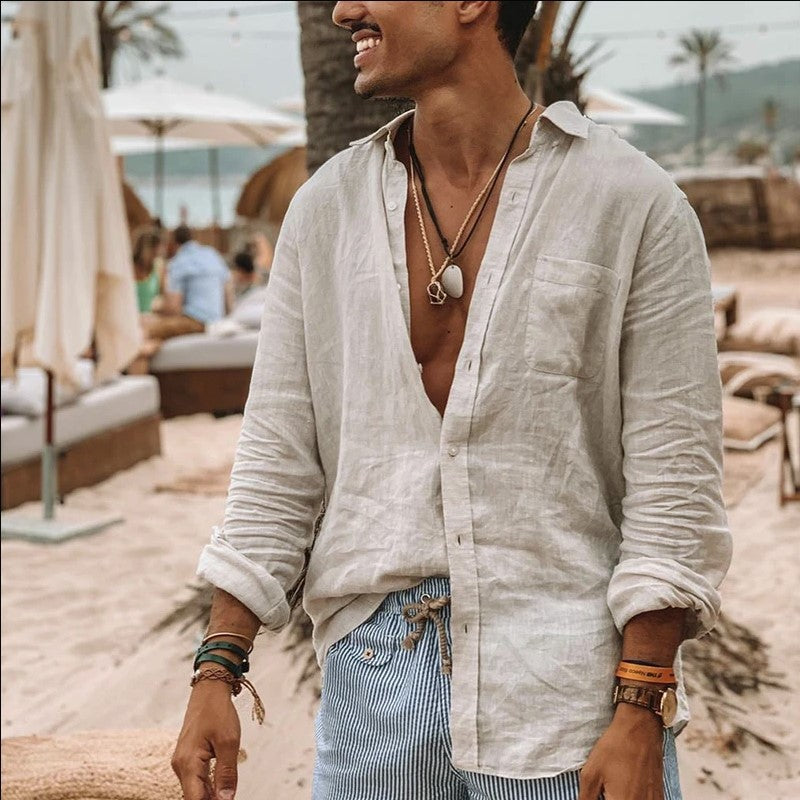 Men's casual button-up long sleeve shirt, a versatile men's clothing item for daily style & comfort.