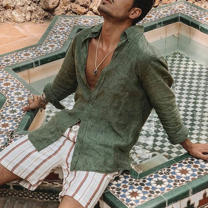 Classic men's casual long sleeve button-up shirt, offering style and comfort as an everyday wardrobe staple.