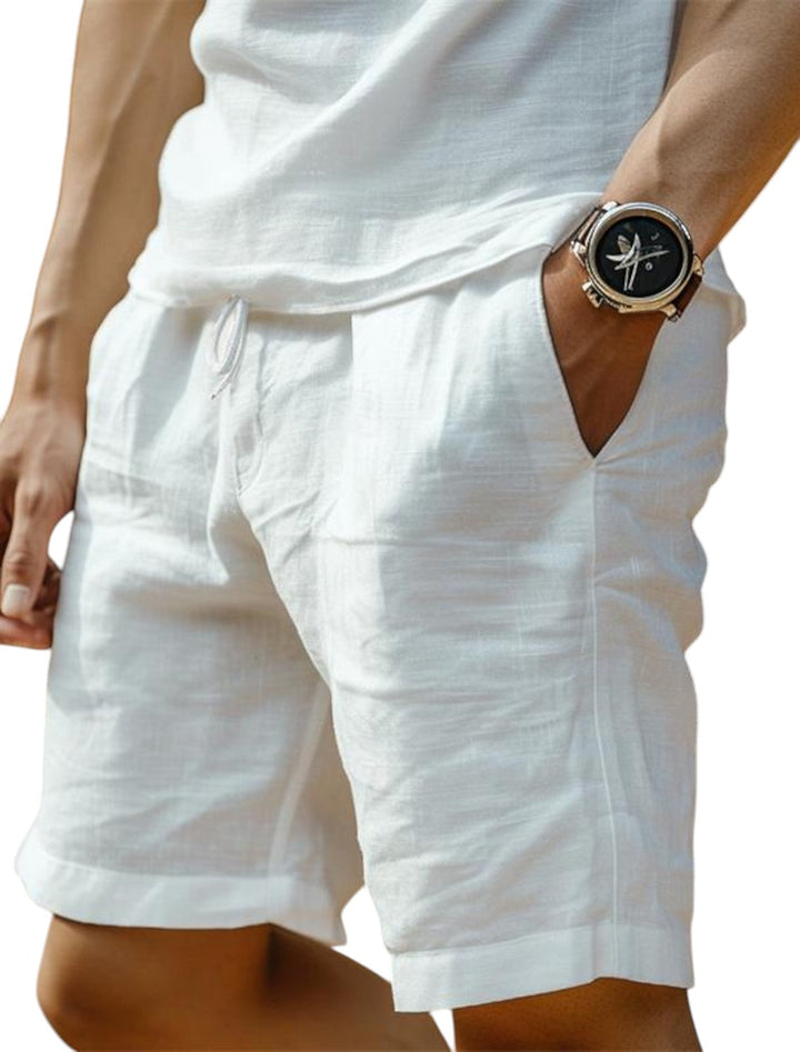 Relaxed fit men's drawstring shorts, ideal for beachwear, vacation, or casual summer days.