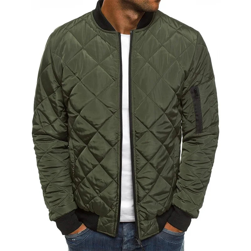 Men's stylish diamond pattern casual jacket, perfect for everyday autumn and winter wear. Comfortable outerwear.