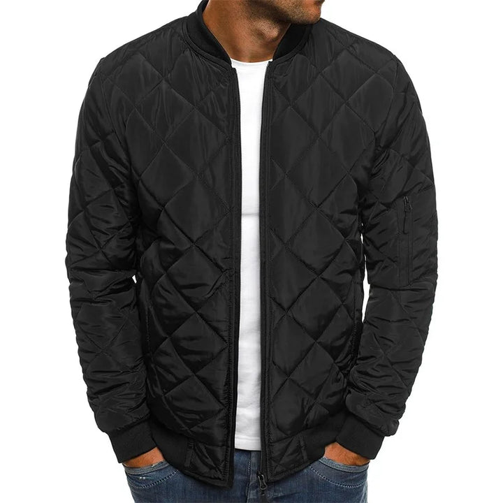 Warm men's casual diamond pattern jacket for autumn & winter. Stylish, comfortable everyday layered outerwear.