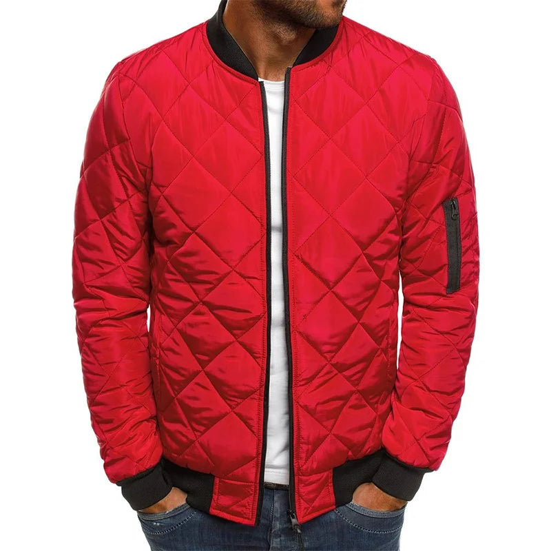 Trendy men's diamond pattern casual jacket, essential stylish outerwear for autumn & winter everyday fashion.