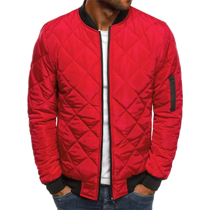 Trendy men's diamond pattern casual jacket, essential stylish outerwear for autumn & winter everyday fashion.