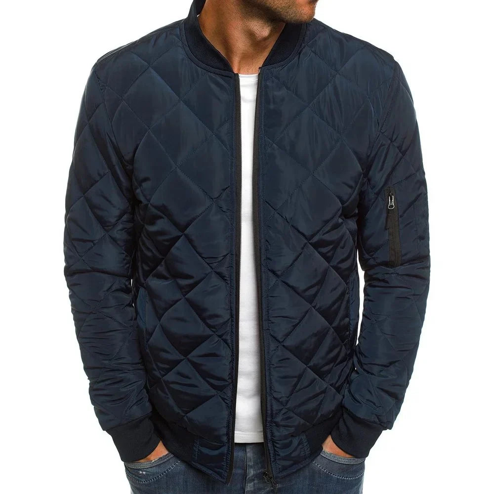 Classic men's casual jacket featuring a unique diamond pattern. Comfortable & stylish outerwear for daily wear.