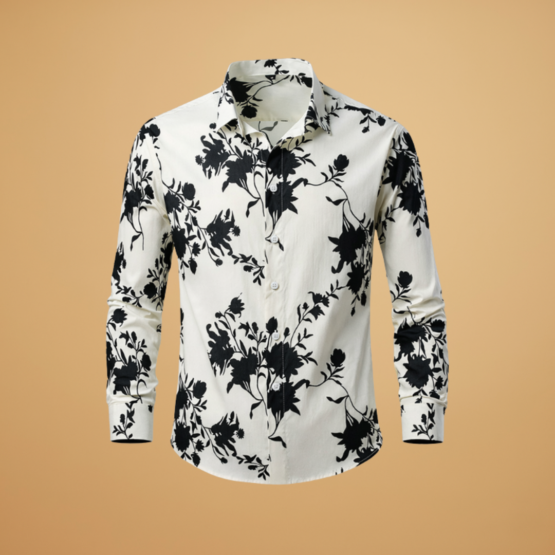 Men's stylish floral print long sleeve shirt, perfect for casual wear & everyday summer fashion.