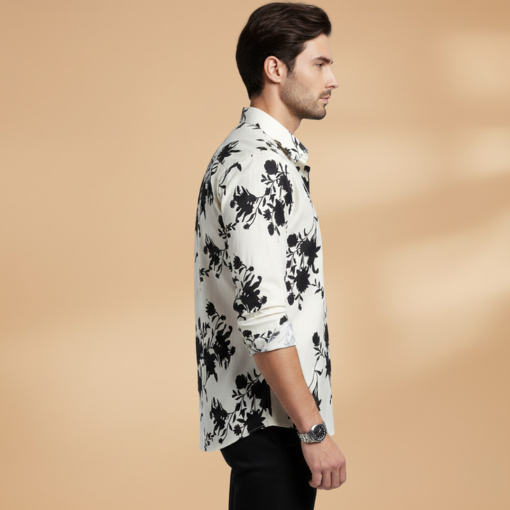 Casual men's long sleeve floral shirt, ideal for summer, offering comfort and modern style.