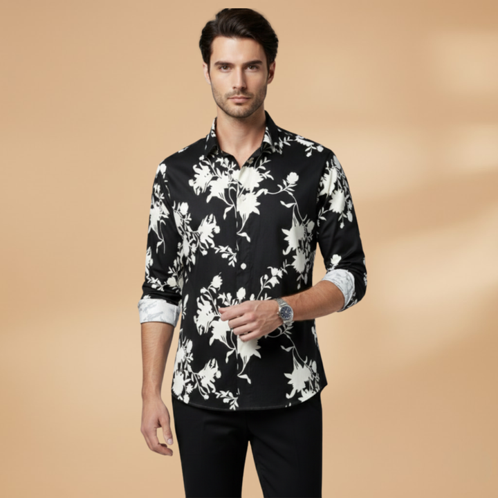 Everyday men's long sleeve floral shirt, offering a stylish print and comfortable fit for summer.