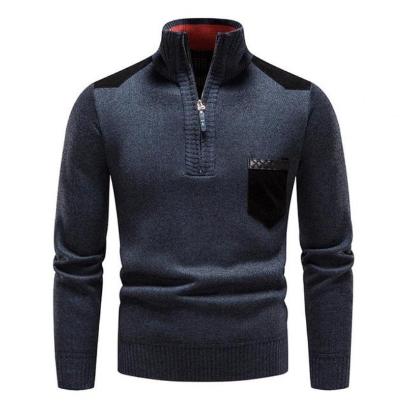 Men's stylish grey zip-up sweater with chest pocket, perfect for casual winter fashion