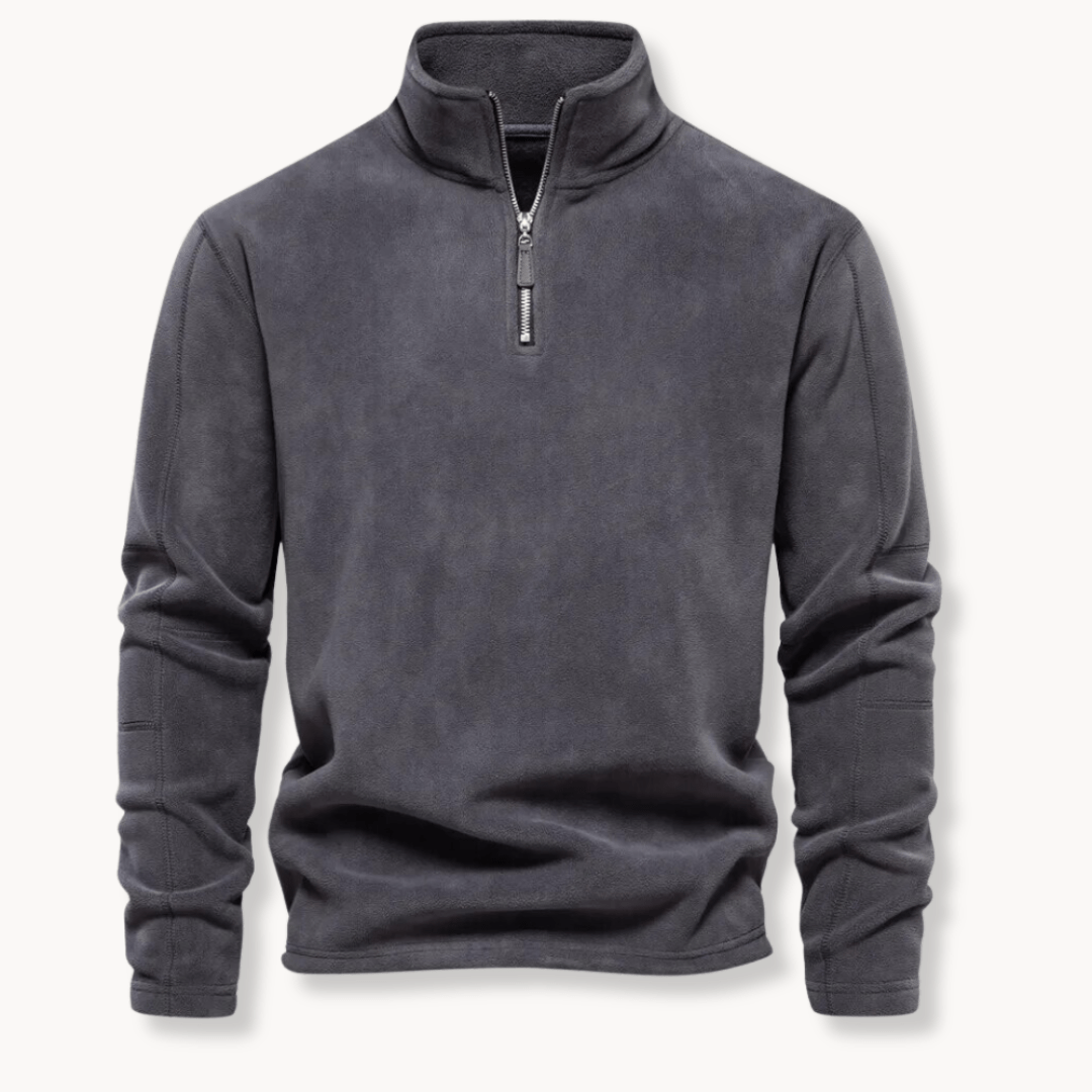 Men's stylish half-zip long sleeve pullover sweater in gray, perfect for casual wear and layering.