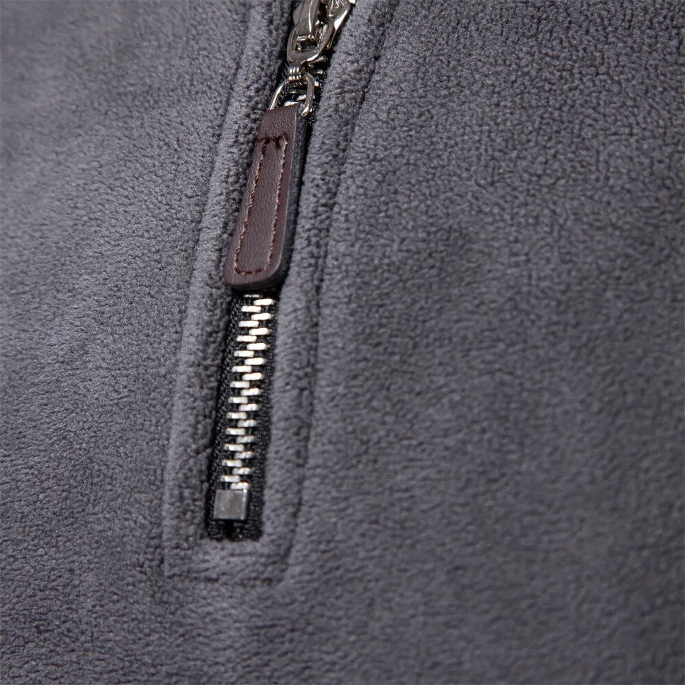 Gray men's half-zip long sleeve pullover sweater, a versatile and stylish choice for men's fashion.