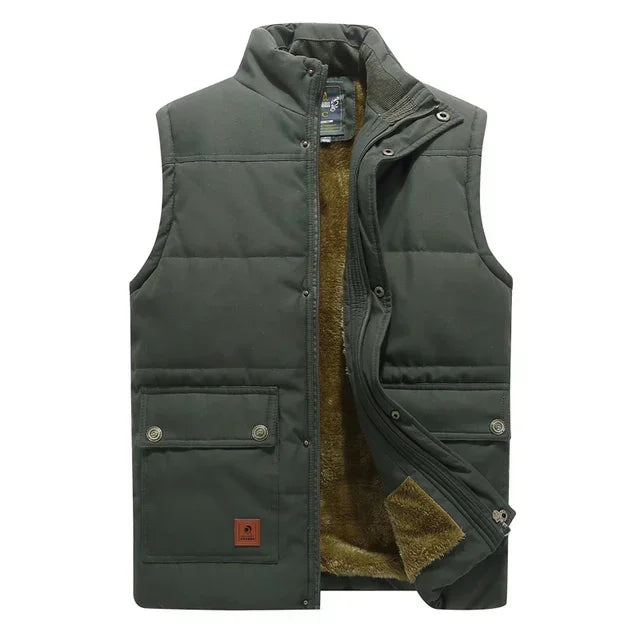 Model wearing a men's stylish padded bodywarmer vest, showcasing its casual versatile design.