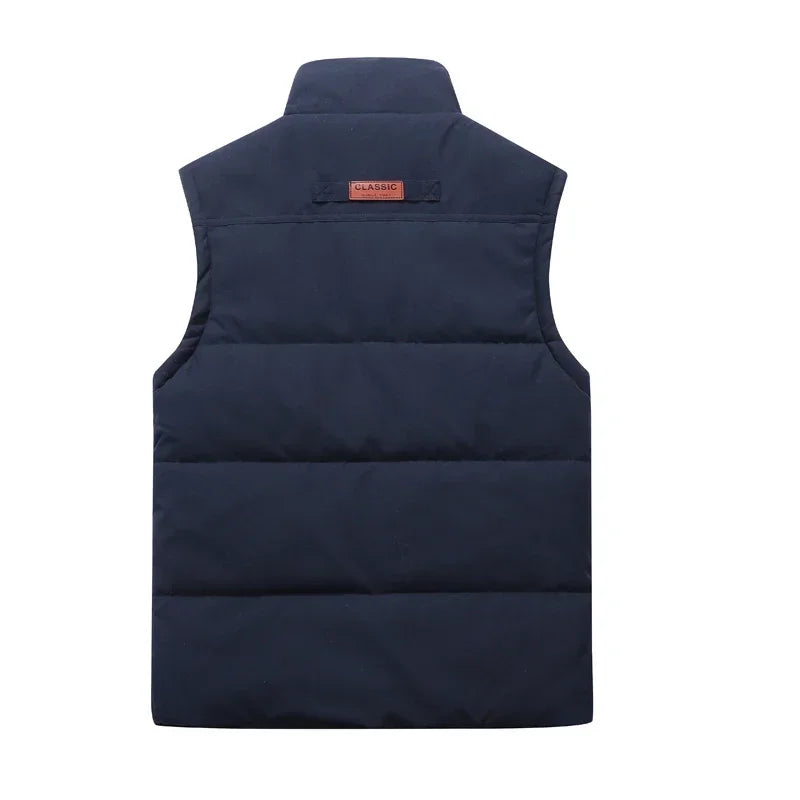 Close-up of the fabric on a men's lightweight padded bodywarmer vest, showing quilting detail.
