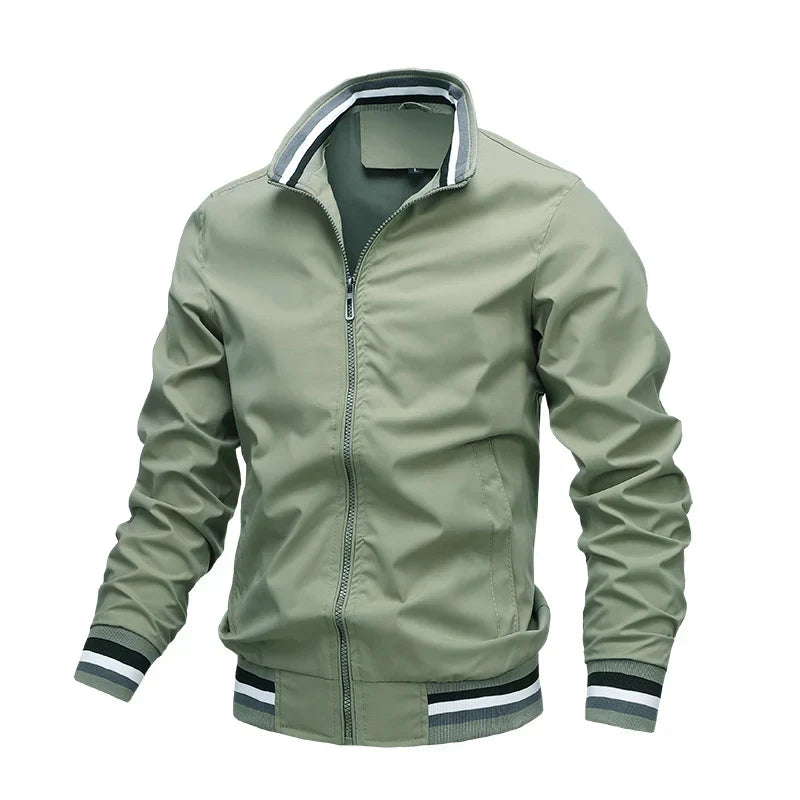 Versatile men's blue lightweight summer jacket. Stylish casual outerwear with a comfortable zipper closure.