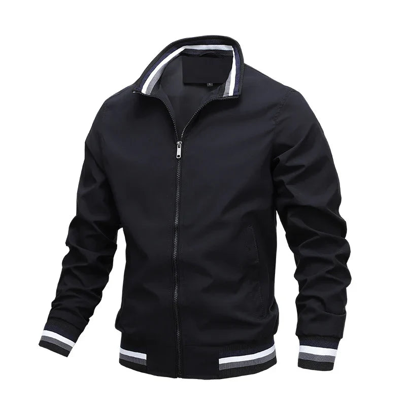 Stylish men's black lightweight jacket for summer. Casual outerwear, perfect for warm days.