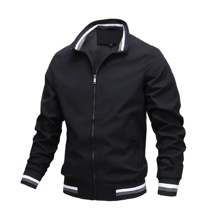 Stylish men's black lightweight jacket for summer. Casual outerwear, perfect for warm days.