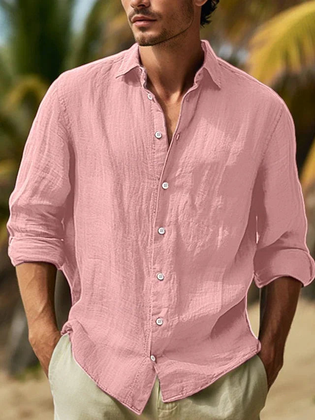 Effortless elegant men's long sleeve button-up shirt, a must-have for modern casual fashion.