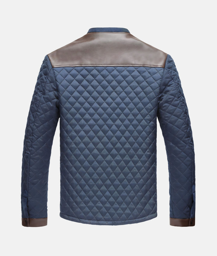 Warm men's quilted navy jacket. Button-down style, perfect casual outerwear for chilly fall & winter days.