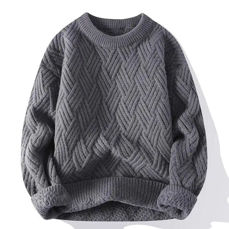 Men's stylish patterned crewneck sweater, soft knit for casual winter fashion.