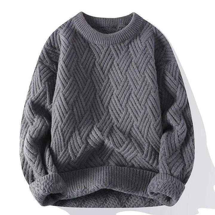 Men's stylish patterned crewneck sweater, soft knit for casual winter fashion.