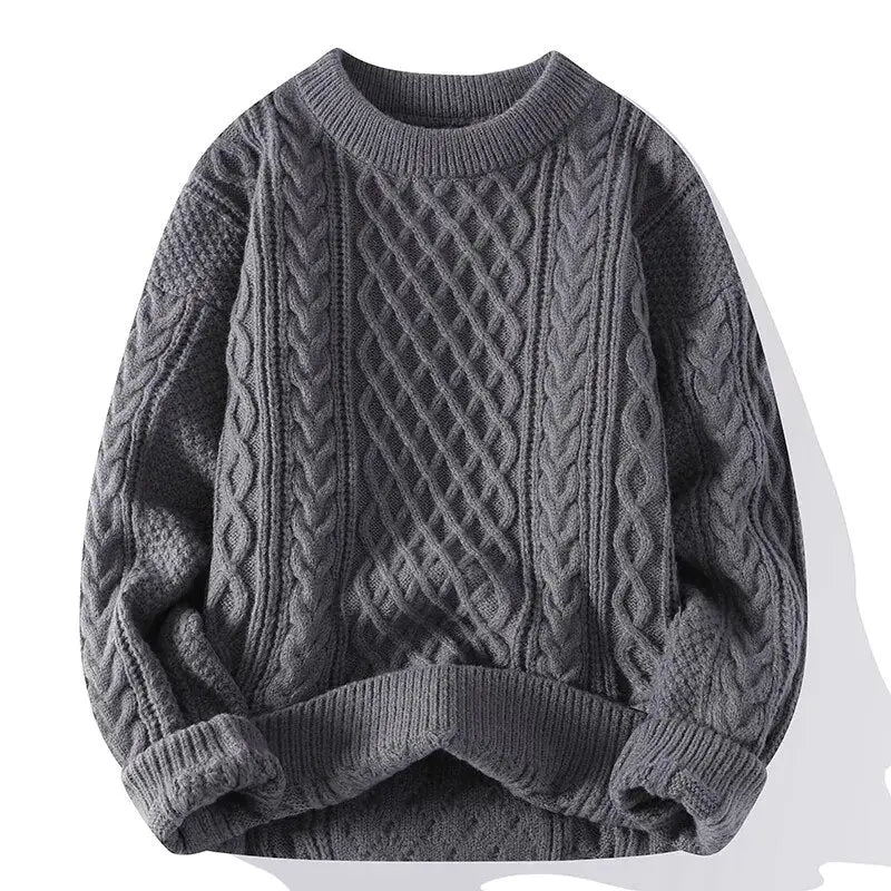 Versatile men's patterned knit crewneck, ideal for both fall and winter outfits.