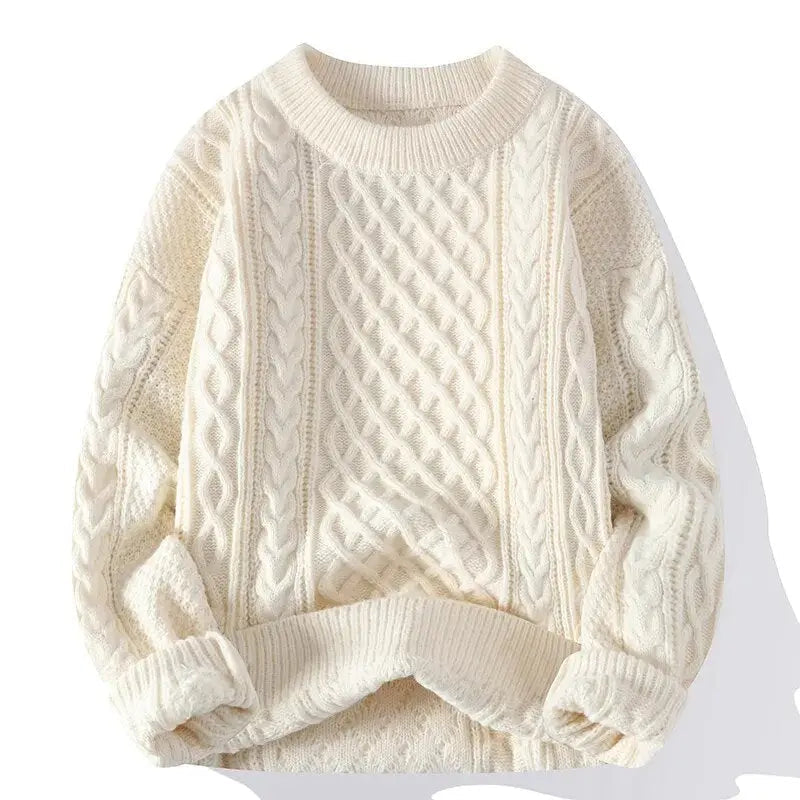 Fashion-forward men's crewneck sweater, distinctive pattern, soft and warm.