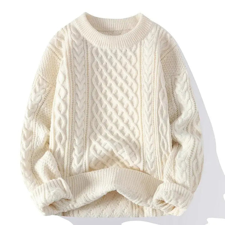 Fashion-forward men's crewneck sweater, distinctive pattern, soft and warm.