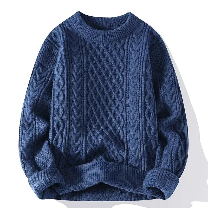 Men's relaxed fit patterned sweater, comfortable knit crewneck for stylish autumn fashion.