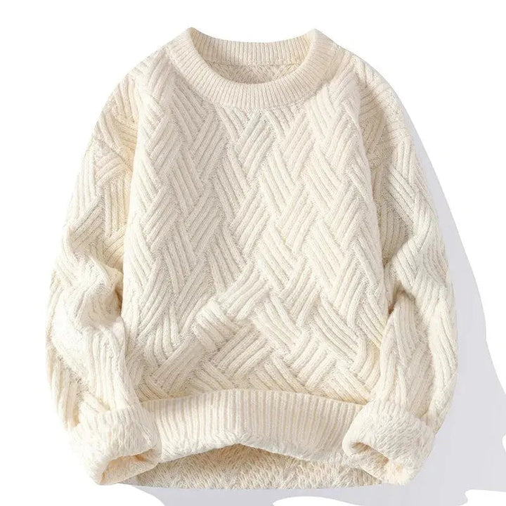 Men's winter crewneck sweater, soft knit with a striking patterned design.