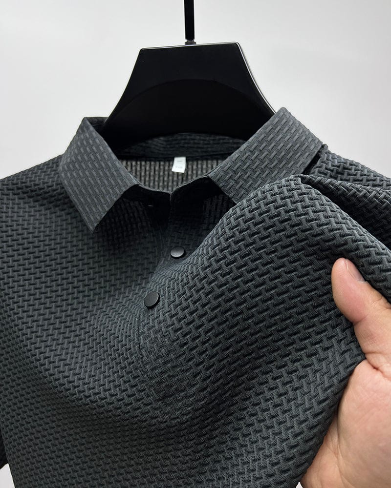 Breathable men's golf polo, comfortable performance shirt for summer sports and active lifestyles.