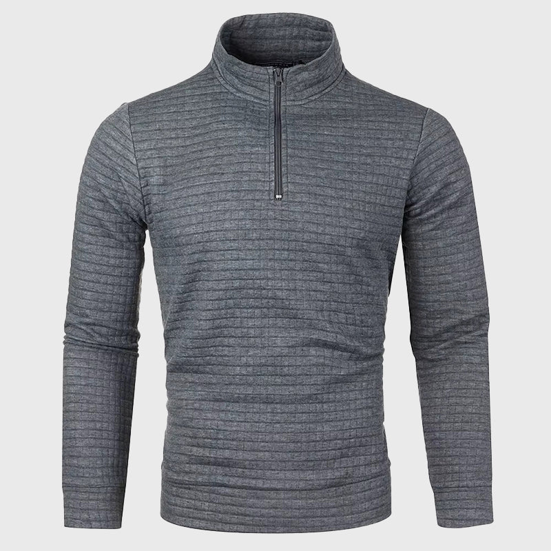 Layer up with this men's quarter-zip jumper, a stand collar pullover for fall fashion & cool weather style.