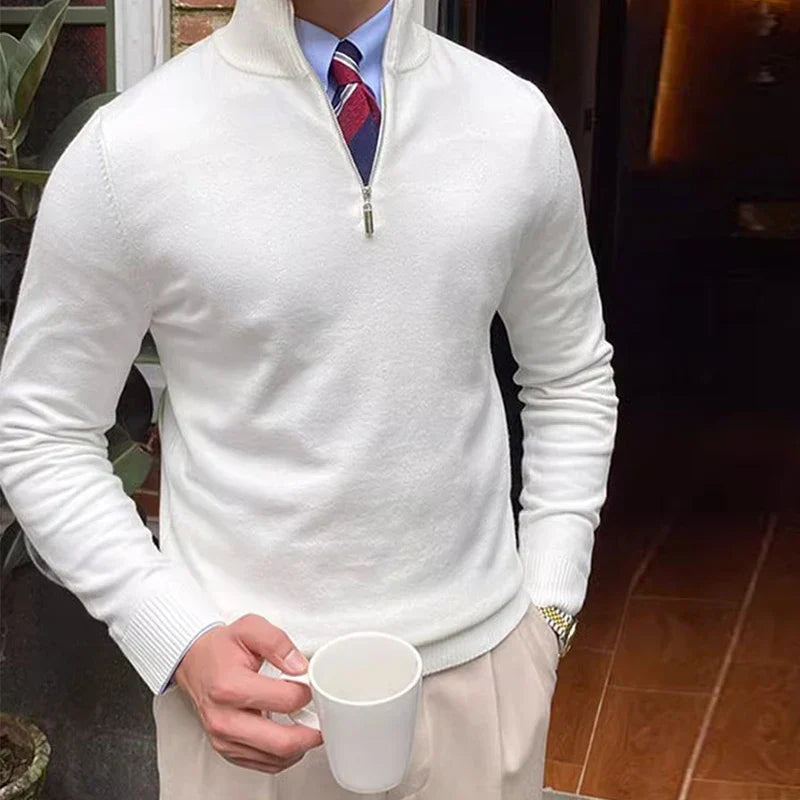 Men's comfortable quarter zip pullover. Mock neck design, a versatile winter sweater for everyday fashion.