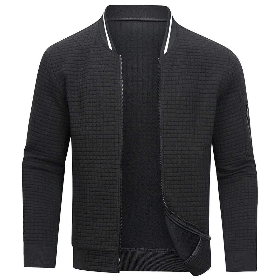 Men's stylish quilted bomber jacket with zip-up front for casual everyday comfort and outerwear.