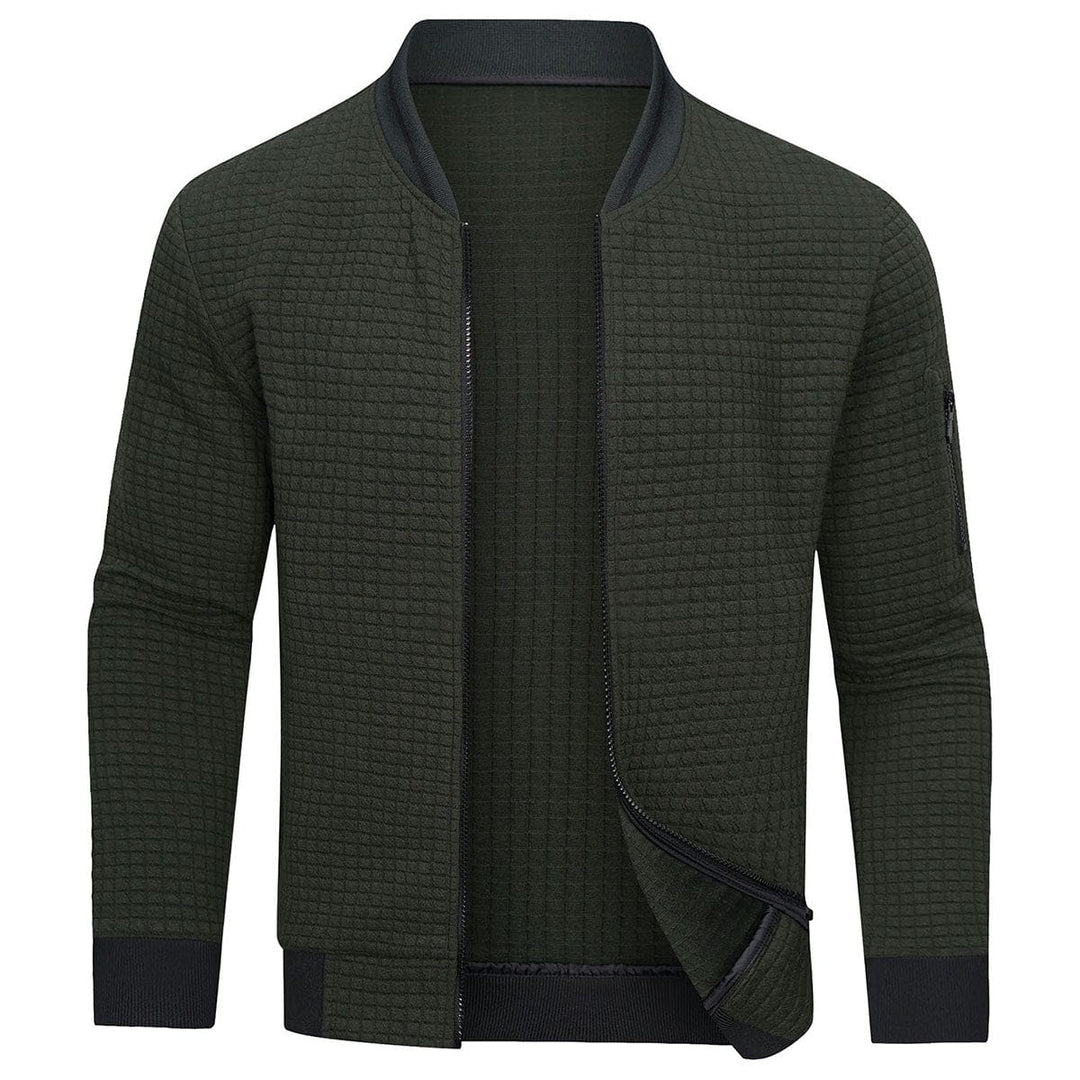 Comfortable men's quilted bomber jacket. Versatile zip-up outerwear perfect for stylish casual wear.