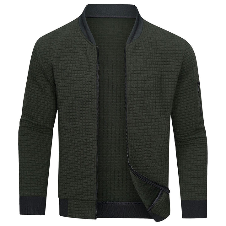 Comfortable men's quilted bomber jacket. Versatile zip-up outerwear perfect for stylish casual wear.