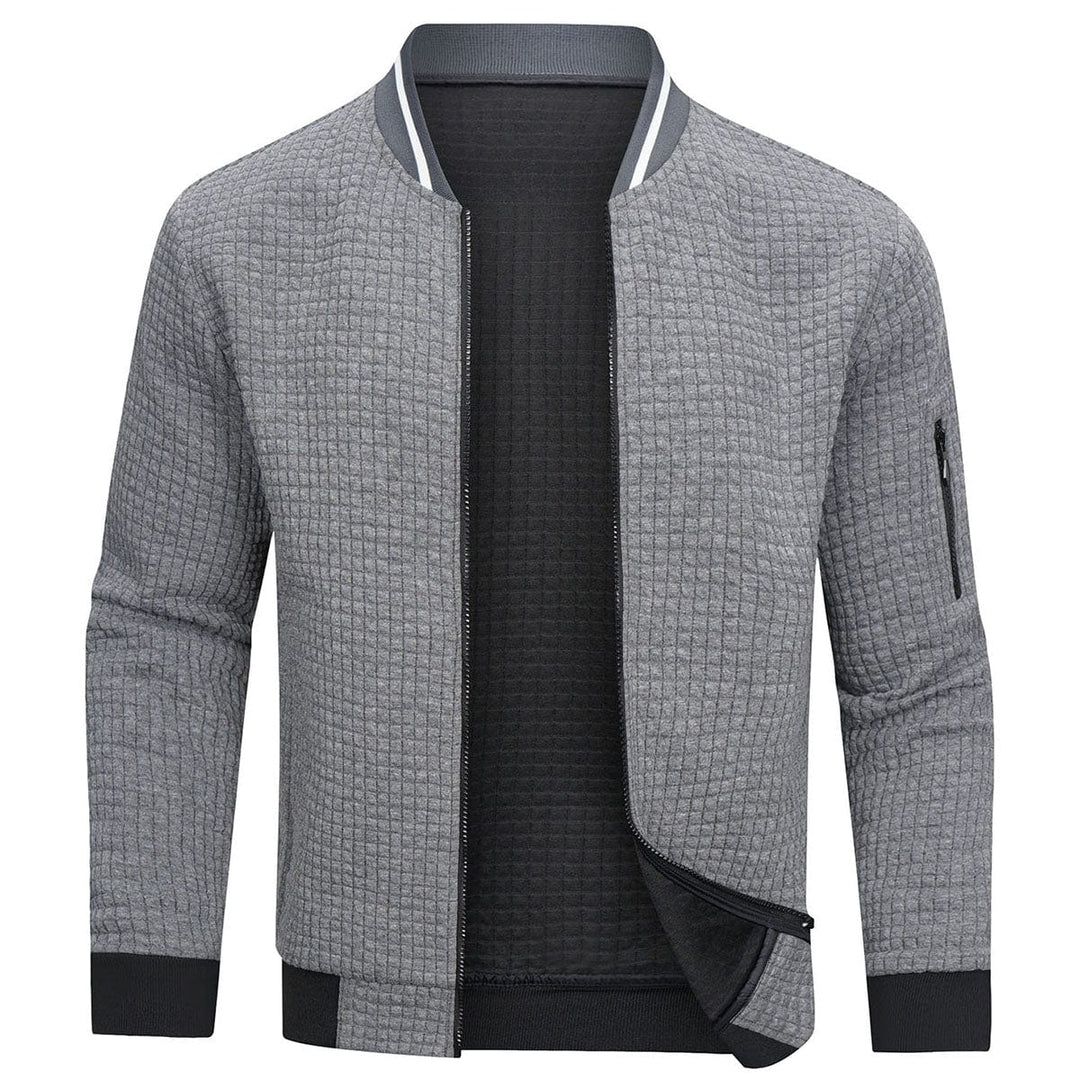 Casual men's zip-up quilted bomber jacket, ideal for everyday comfort and versatile outerwear styling.