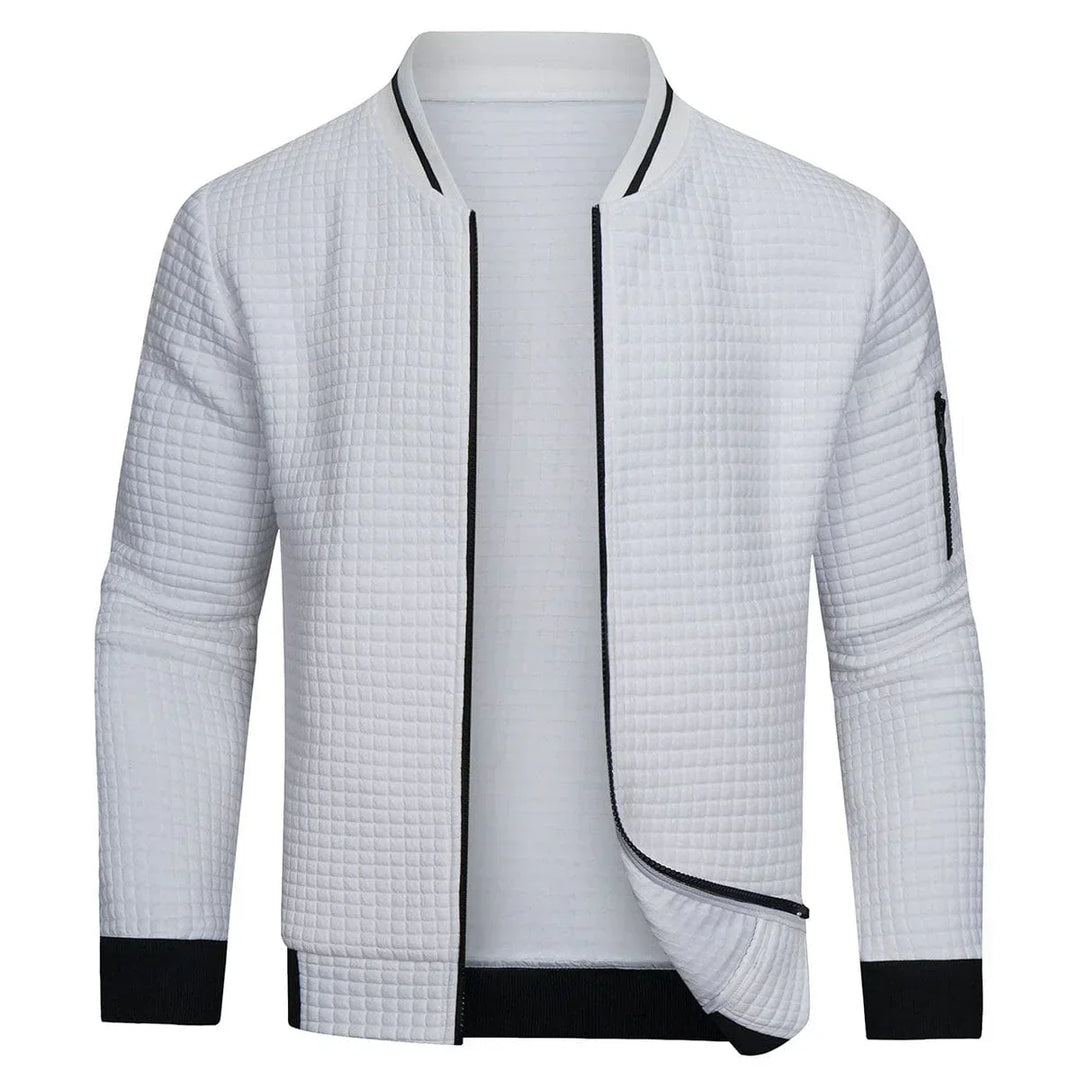 Fashionable men's quilted bomber jacket. Durable outerwear offering comfortable and stylish everyday wear.