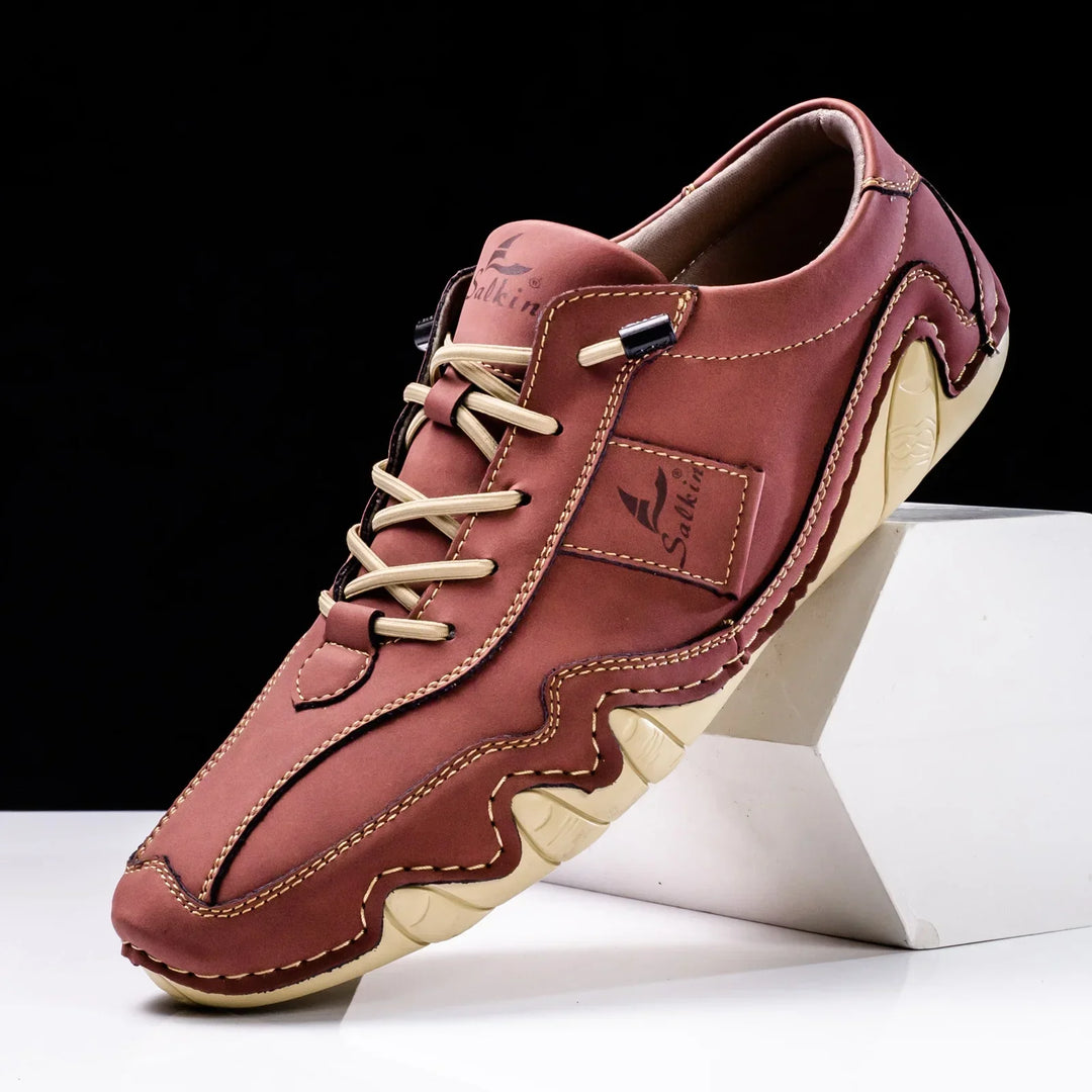 Men's stylish retro barefoot sneakers with secure lace-up, perfect for casual wear.